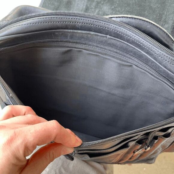 Eddie Bauer Full-Grain Leather Briefcase – Organizer Interior, Crossbody - Picture 5 of 12